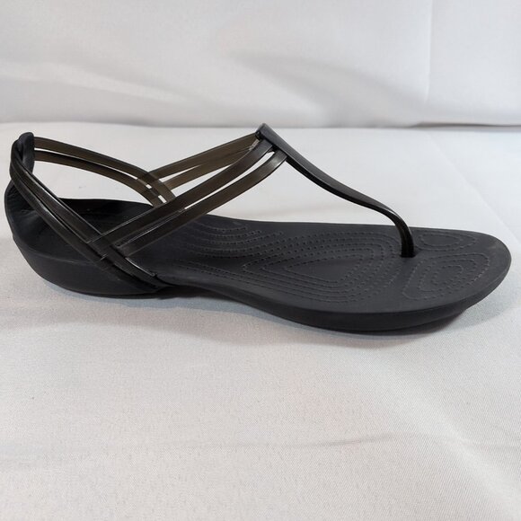 Crocs Women's Size 7 Isabella T Strap Black Sandals 202467 Thong Flats Shoes - Picture 9 of 16